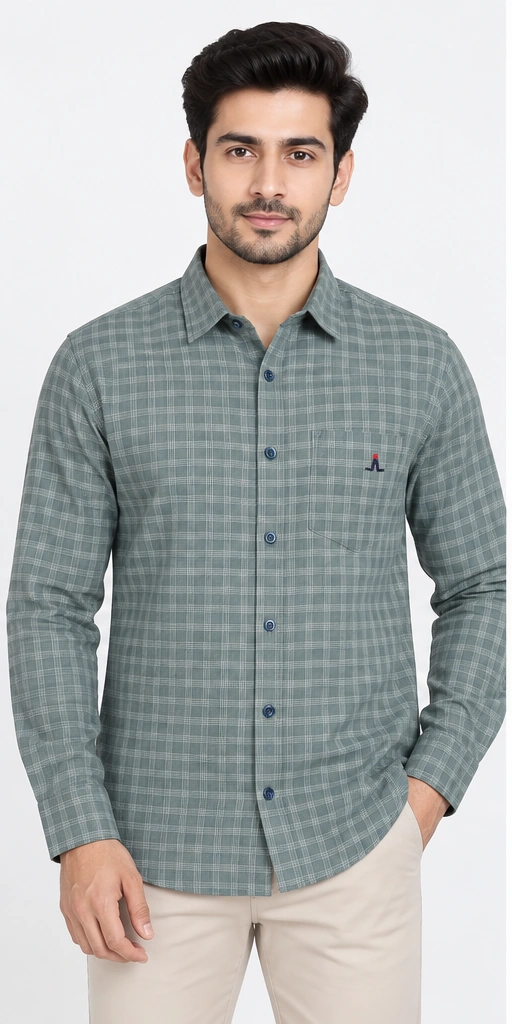 leaders point sage grey check laffer check full sleeve shirt front Leaders Point Sage Grey Check Laffer Check Full Sleeve Shirt Front