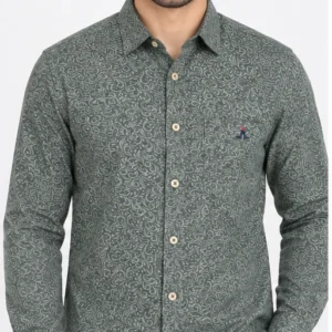Leaders Point Charcoal Olive Paisley Laffer Print Full Sleeve Shirt Front