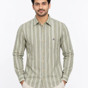 Leaders Point Sage Beige Stripe Laffer Stripe Full Sleeve Shirt Front